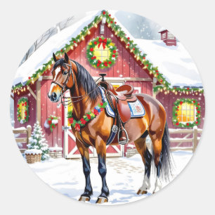 Adesivo Um Cavalo Castanho Festivo e um Natal para o Barco