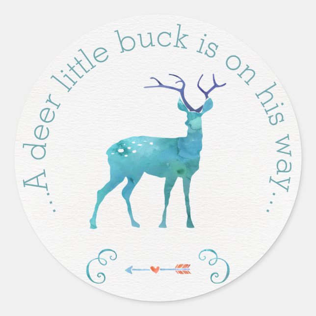 Adesivo Um Chá de fraldas de Aquarela de Deer Little Buck (Frente)