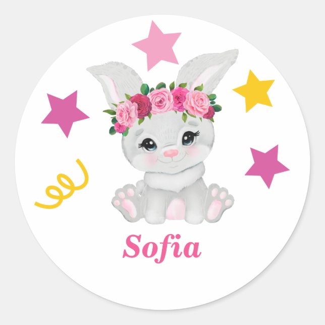 Adesivo Um clássico vinheta redonda de coelhinho bonito (Frente)