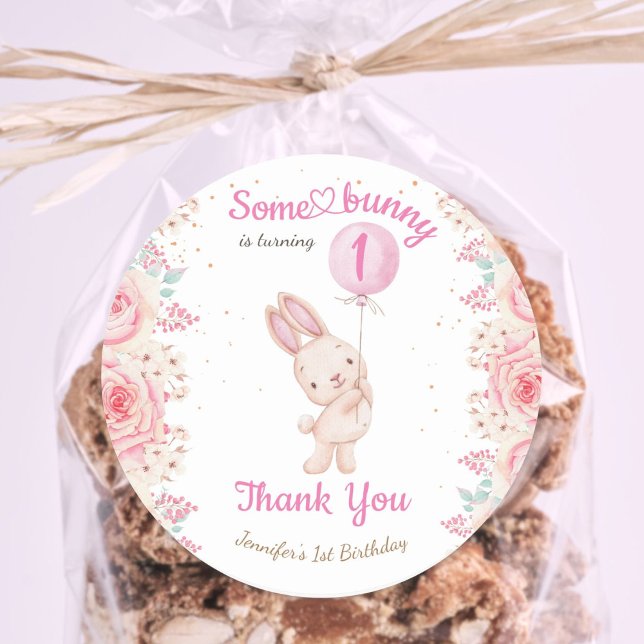 Adesivo Um coelhinho é um! Primeiro aniversario Rosa Menin (Criador carregado)