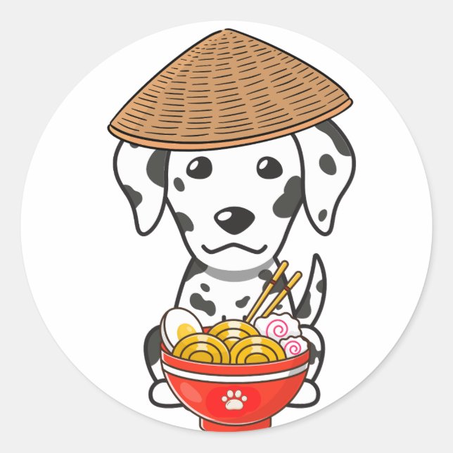 Adesivo Um dalmaciano engraçado está comendo macarrão (Frente)
