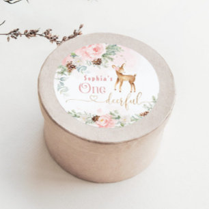 Adesivo Um-deer-ful rosa corado 1º aniversário de menina