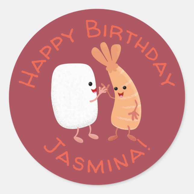 Adesivo Um desenho animado de amigos de camarão de arroz d (Frente)