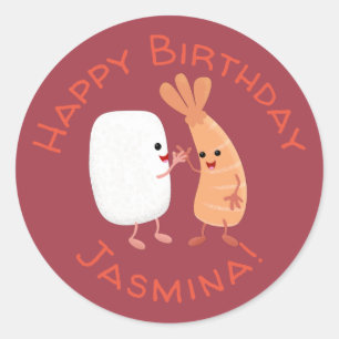 Adesivo Um desenho animado de amigos de camarão de sushi