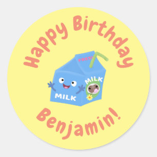 Adesivo Um desenho animado de cartonagem de leite feliz