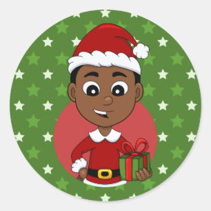 Adesivo Um desenho animado de um menino de Natal afro-amer