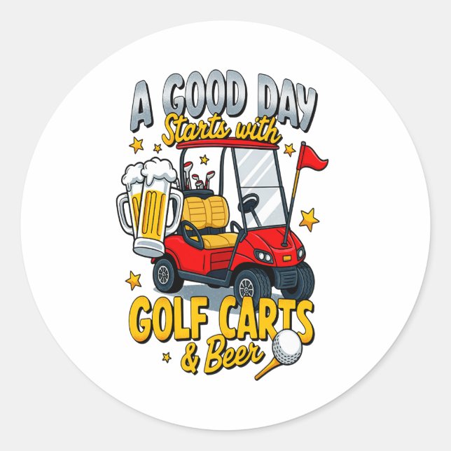 Adesivo Um Dia de Deus começa com Carrinhos de Golfe (Frente)