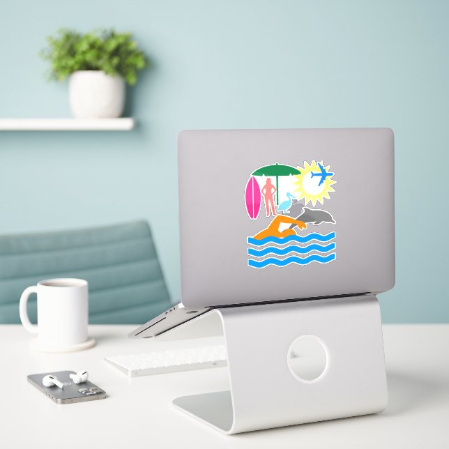 Adesivo Um dia na praia (Laptop na mesa)