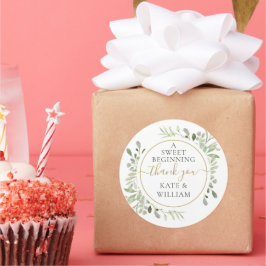 Adesivo Um Doce Começo Obrigado Favor de Casamento Greener