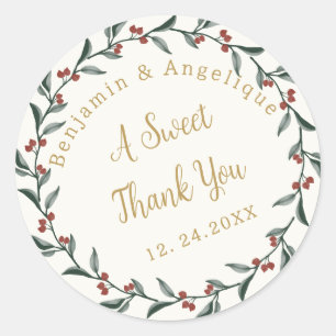 Adesivo Um Doce Obrigado Casamento Holly Wreath de Natal