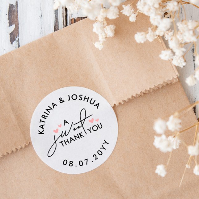 Adesivo Um Doce Obrigado, Corações Rosa, Favor De Casament (Criador carregado)