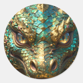 Adesivo Um Dragão Místico Turquesa e Dourado