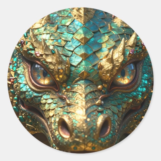 Adesivo Um Dragão Místico Turquesa e Dourado (Frente)
