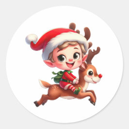 Adesivo Um Elfo de Natal bonito a dar uma volta a Rudolph