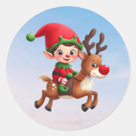 Adesivo Um Elfo de Natal bonito a dar uma volta a Rudolph