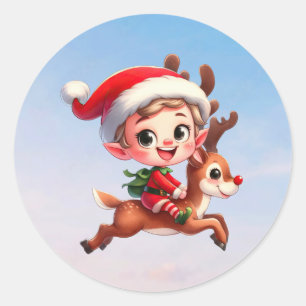 Adesivo Um Elfo de Natal bonito a dar uma volta a Rudolph