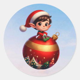 Adesivo Um Elfo de Natal giro sentado num ornamento gigant