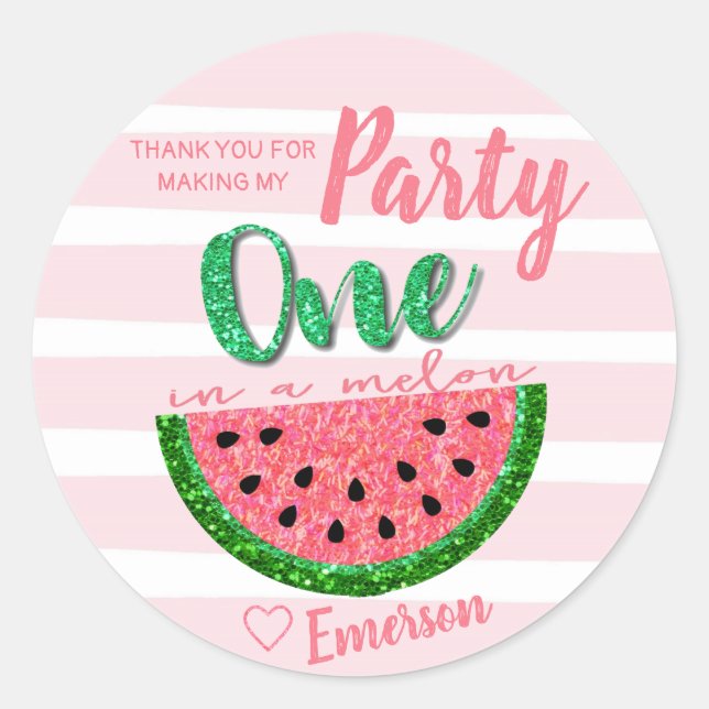 Adesivo Um em um melão, Watermelon Sticker Label Obrigado (Frente)