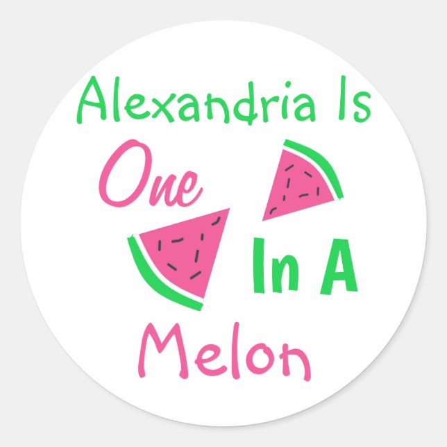 Adesivo Um Em Um primeiro aniversario De Melão (Frente)