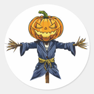 Adesivo Um espantalho assustador de Halloween com uma abób