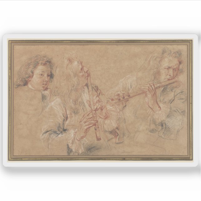 Adesivo Um estudo de um flautista e da cabeça de um menino (Frente)