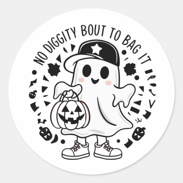 Adesivo Um fantasma giro segurando um saco de doces de abó (Frente)