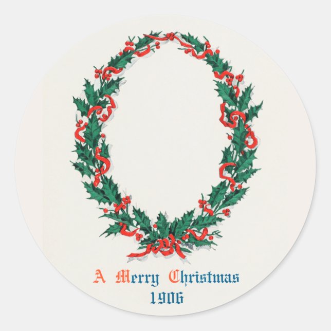 Adesivo Um Feliz Natal Holly Wreath (1906) Feriado (Frente)