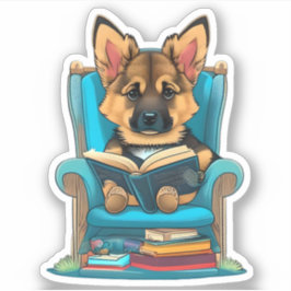 Adesivo Um filhote de German shepherd lendo um livro