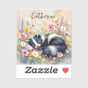 Adesivo Um Gambá Adorável Dormindo nas Flores Personalizad
