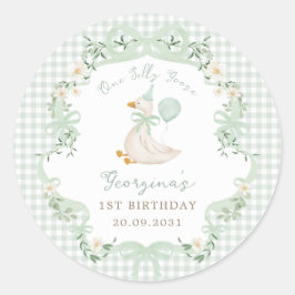 Adesivo Um Ganso Tolo Verde Sage Gingham 1º Aniversário