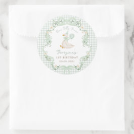 Adesivo Um Ganso Tolo Verde Sage Gingham 1º Aniversário