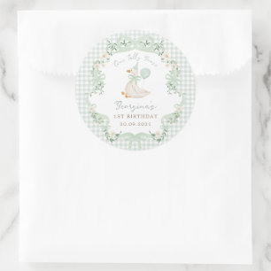 Adesivo Um Ganso Tolo Verde Sage Gingham 1º Aniversário