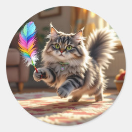 Adesivo Um gato fofo bonito perseguindo uma pena