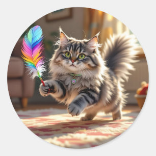 Adesivo Um gato fofo bonito perseguindo uma pena