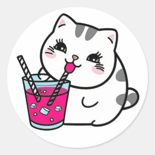 Adesivo Um gato giro bebe uma palha