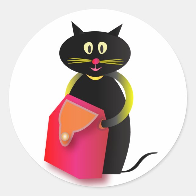 Adesivo Um gato incrível e sua bolsa. (Frente)