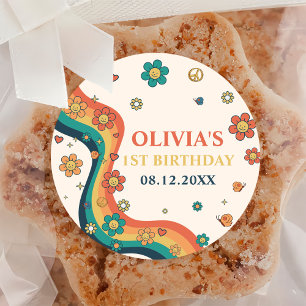 Adesivo Um Groovy Babe Retro primeiro aniversario Arco-Íri