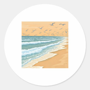 Adesivo um grupo de gaivotas sobrevoando uma praia com ond