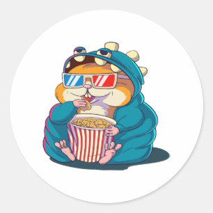 Adesivo Um hamster engraçado usando óculos come pipoca