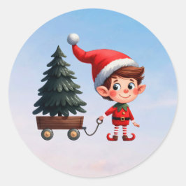 Adesivo Um lindo Elfo de Natal puxando uma carroça com uma