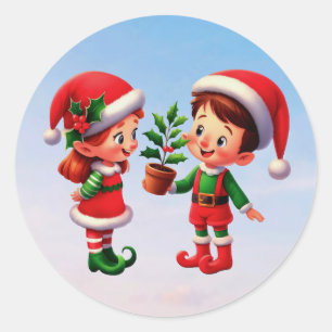 Adesivo Um menino feliz e uma garota de Natal Elf