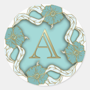 Adesivo Um monograma, fundo azul-turquesa decorativo