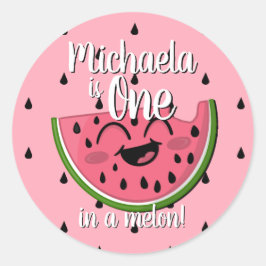 Adesivo Um na Melon Watermelon Girl Primeiro, Rosa de Aniv