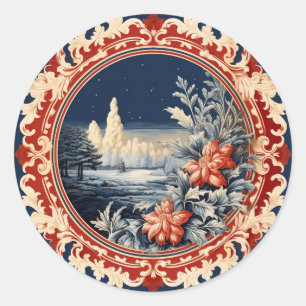 Adesivo Um Natal Floral Azul e Vermelho Elegante