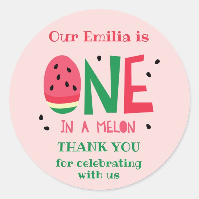 Adesivo Um no Melon First Birthday Favor Sticker (Frente)