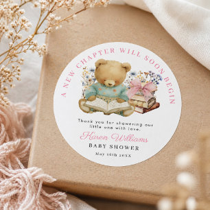 Adesivo Um Novo Capítulo Urso Menina Livro Chá de Bebê Obr