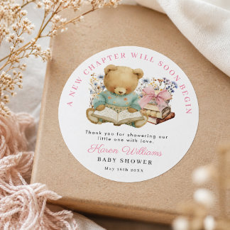 Adesivo Um Novo Capítulo Urso Menina Livro Chá de Bebê Obr