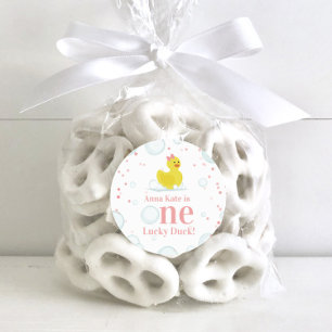 Adesivo Um Pato Sortudo Rosa Primeira Festa de aniversário