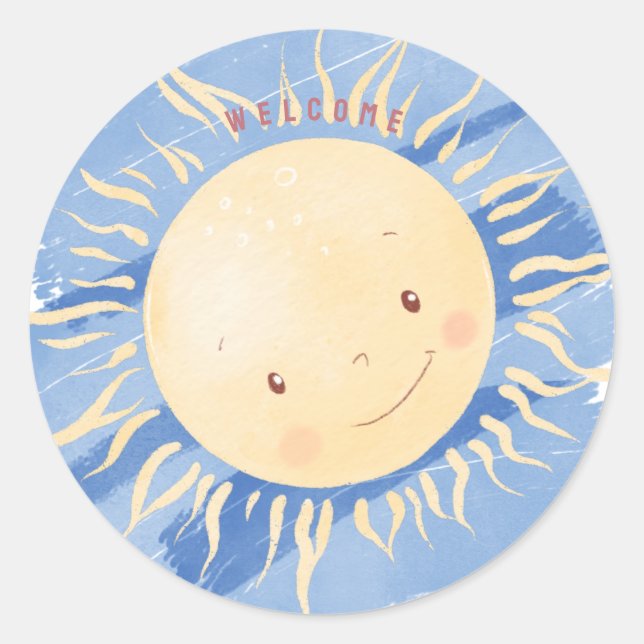 Adesivo Um Pequeno Chá de fraldas Personalizado Do Céu Sol (Frente)