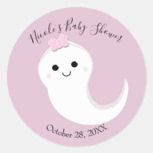 Adesivo Um Pequeno Fantasma Boo Rosa Chá de Bebê de Hallow